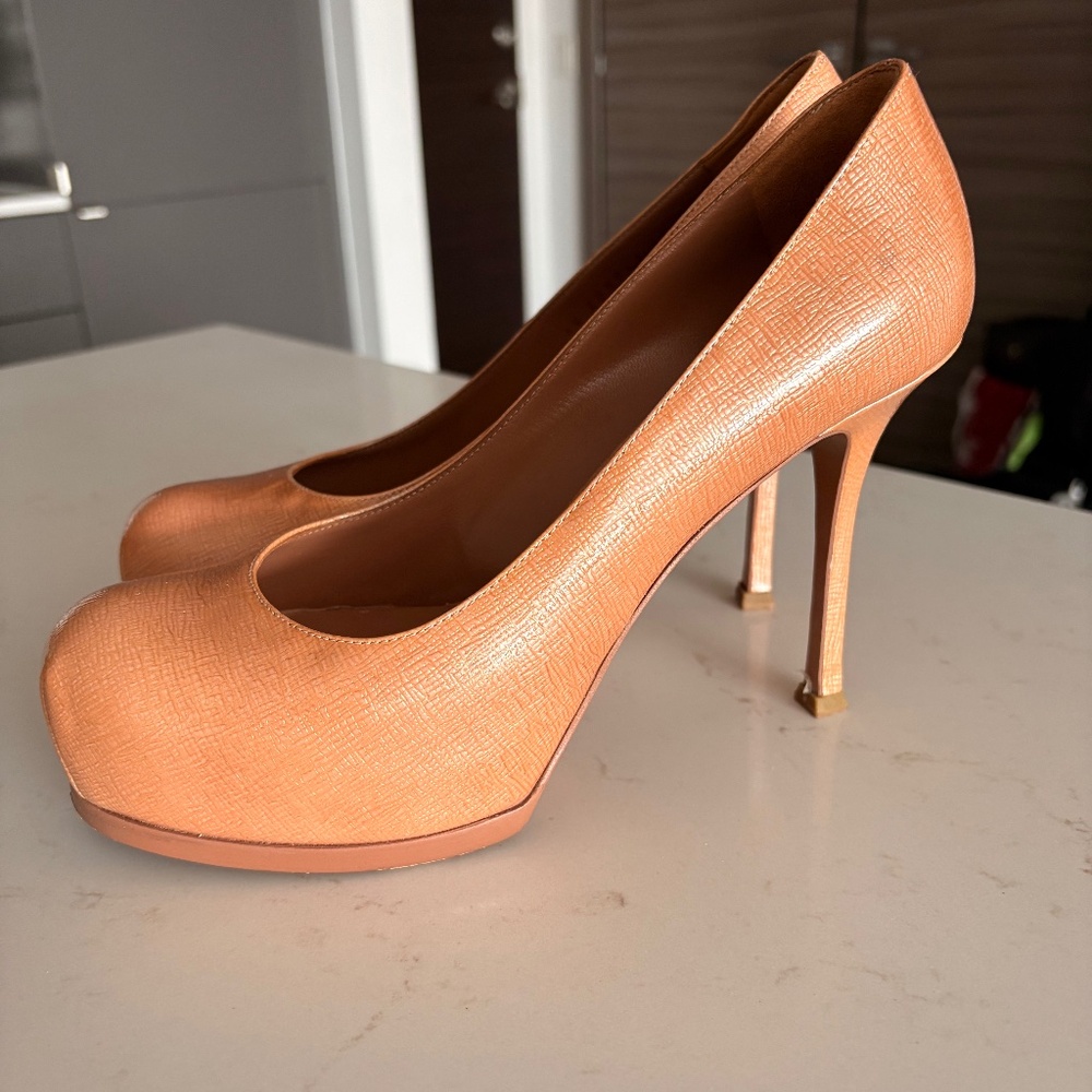 Ysl tan leather platform high heels size 38